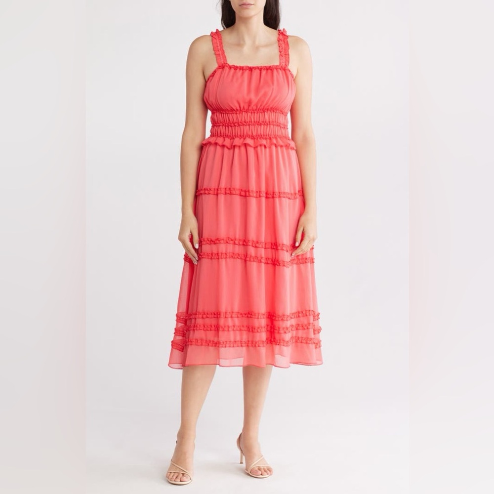 Coral Tiered Midi Dress - Women (Ruffle Tiered Midi Sundress)